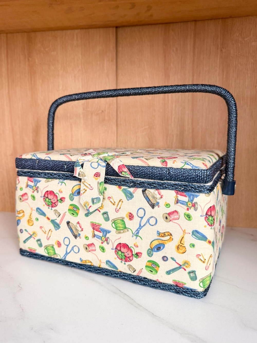 Vintage Lillian Vernon Sewing Basket Box w/ Sewing Supplies Removable Tray
